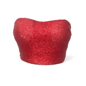Red Sequin Strapless Top